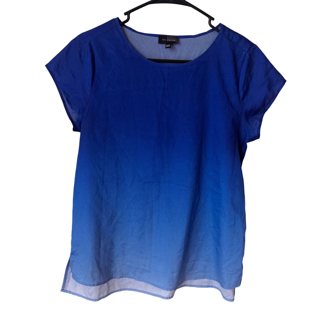 The Limited Blue Ombre Gradient Short Sleeve Crew Neck Blouse Small